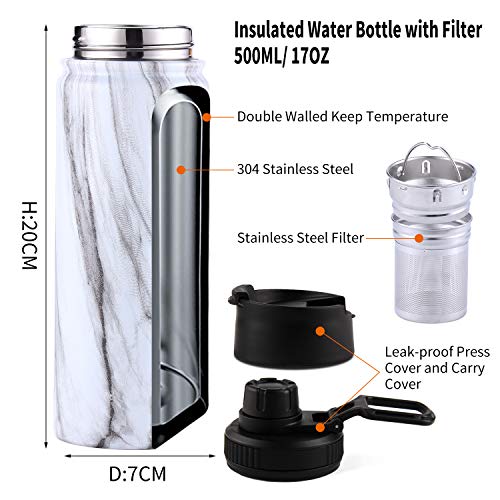 Tea Infuser Bottle With Removable Loose Leaf Filter Stainless Steel Insulated Travel Tea Strainer Tumbler Tea Drinkers Gifts for Men Women