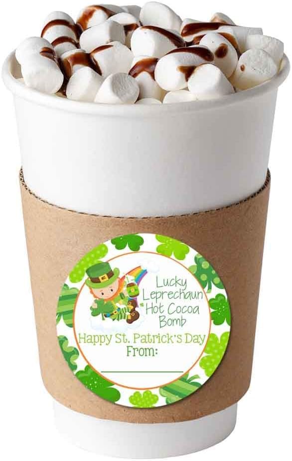 Lucky Leprechaun with Shamrock Border Happy St. Patrick's Day Hot Cocoa Bomb Packaging Sticker Labels (40 Count)