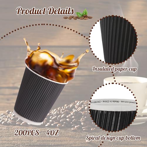 200 Pcs 4oz Paper Espresso Cups Ripple Wall Hot Cups For Coffee Disposable Coffee Cup Paper Hot (200 Count)