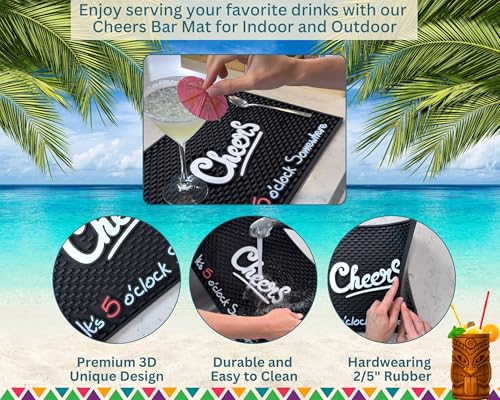 Cheers It's 5 O'Clock Somewhere Tiki Bar Mat 18x12 in