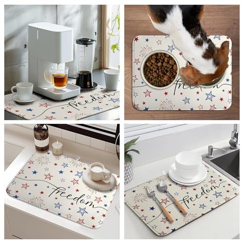 Patriotic Stars Dish Drying Mats 4th of July Dish Mat Kitchen Large Drying Matt Dishes Dryer Pad for Kitchen Counter Absorbent Microfiber Washable Foldable Reusable 18x24 in