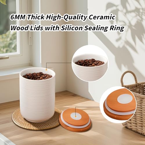 Food Storage Jar Strong Ceramic Canisters With Airtight Wooden Lid 44 oz