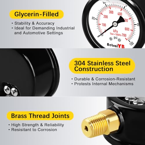100 Psi Lead Free 2.5 Inch Pressure Gauge Stainless Steel Case