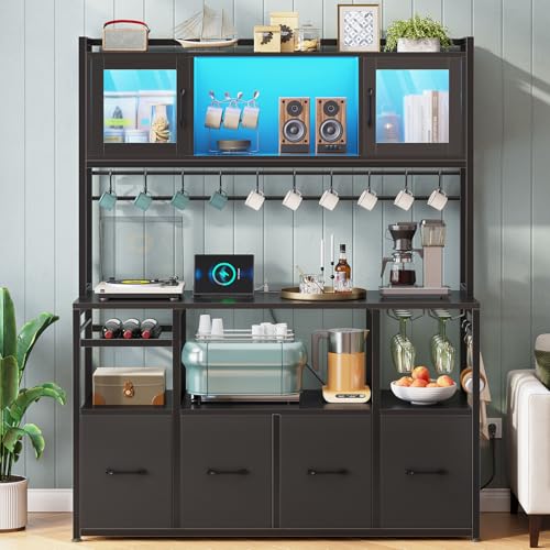 Bakers Rack with Power Outlet and LED Light