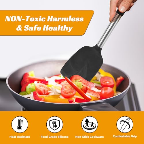 Silicone Cooking Kitchen Utensils Set Kitchen Utensils Set Silicone Cooking Utensils Set for Nonstick Cookware Perfect for Baking and Mixing Spatula Set BPA Free Dishwasher Safe Black 4 Pack (4 Count)