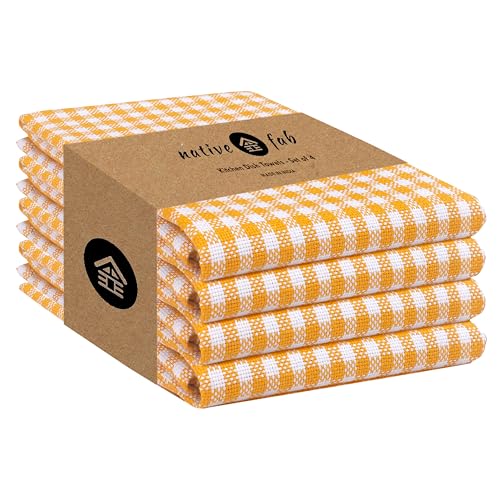 4 Pack Yellow Gingham Cotton Dish Towels 16"x26"