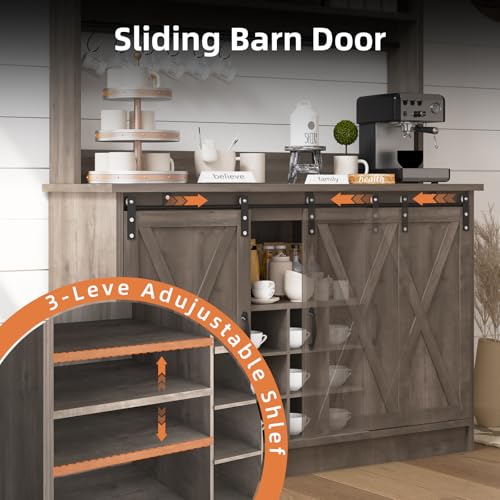 47" Farmhouse Coffee Bar with Storage Hutch & Wine Rack
