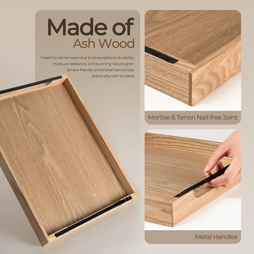 Wooden Serving Tray with Metal Handles