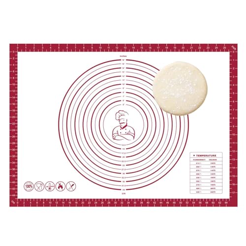 Dough Mat Silicone Baking Mats for Rolling Pastry Kneading Sheet Sourdough Bread Baking Supplies Red 28x20" 0.45mmT