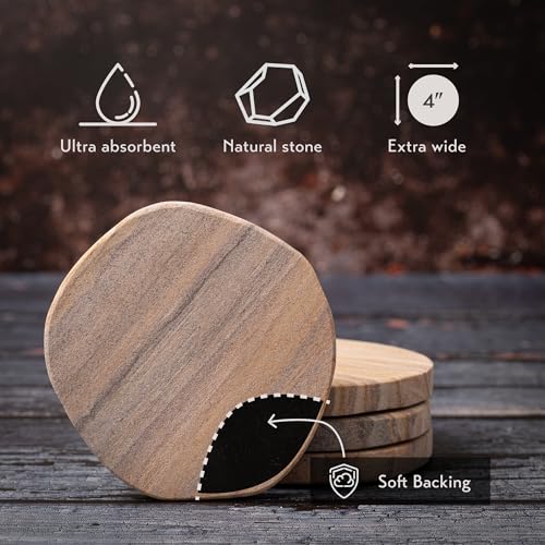 Absorbent Sandstone Coasters for Drinks (4 Count)