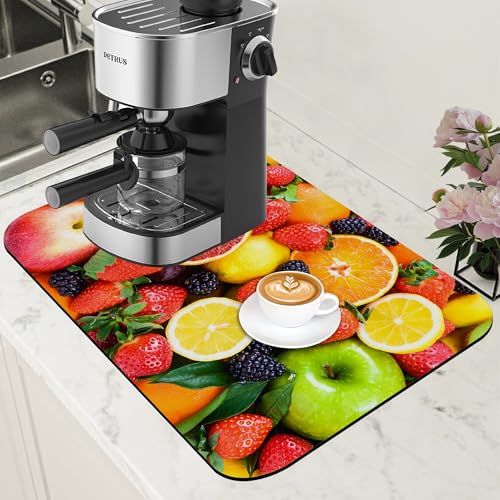 Fresh Fruits Dish Drying Mat for Kitchen Counter Coffee Bar Mat Hide Stain Absorbent Non