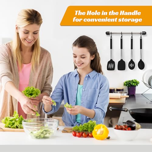 Silicone Cooking Kitchen Utensils Set Kitchen Utensils Set Silicone Cooking Utensils Set for Nonstick Cookware Perfect for Baking and Mixing Spatula Set BPA Free Dishwasher Safe Black 4 Pack (4 Count)
