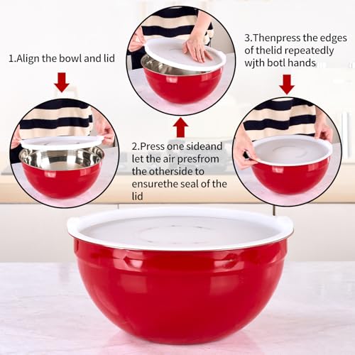 Red Mixing Bowls with Lids Set of 7
