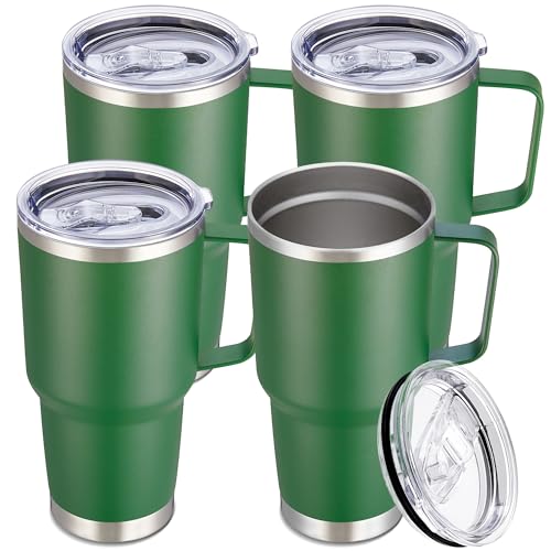 30 oz Stainless Steel Tumblers Bulk with Handle and Lid (4 Count)