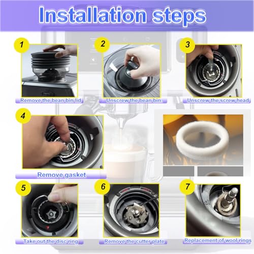 6 Piece Felt Washer Replacement for Breville Espresso Machine Grinders (7 Count)