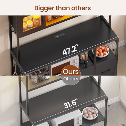 Bakers Rack with Power Outlet and LED Light