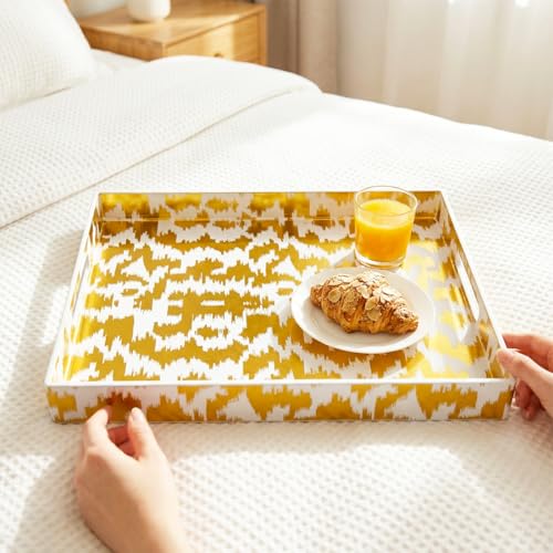 White & Gold Glitter Abstract Serving Tray with Handles
