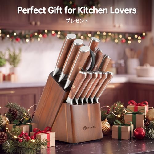 14 PCS Japanese Knife Set with Block and Sharpening Rod (14 Count)