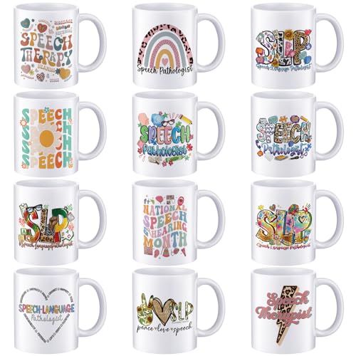 12 Pcs Speech Language Pathologist Appreciation Gift Slp Mug Bulk for Speech Teacher 11oz Coffee Cup Back to School Gifts for Women Men Slp Assistant Therapist Birthday Gifts (12 Count)