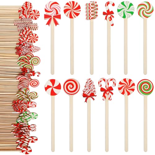 120 Pcs Christmas Coffee Stirrers Wooden Stir Sticks