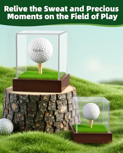 Single Golf Ball Acrylic Display Cube Wood Base with Tee