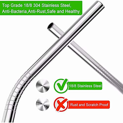 6 Pack 0.4" Wide Bore Reusable Stainless Steel Metal Smoothie Straws (6 Count)