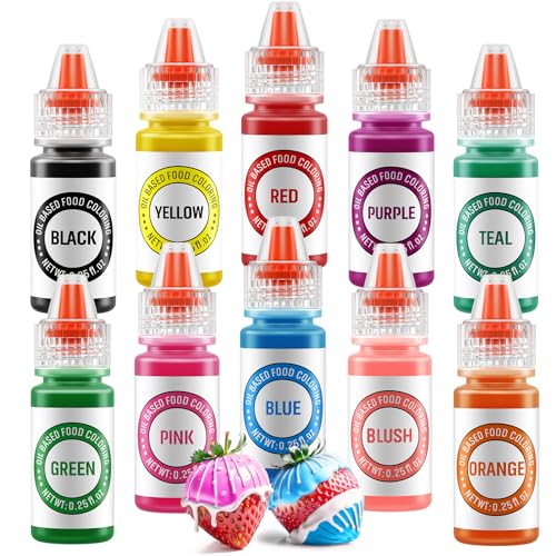 Oil Based Food Coloring for Chocolate 10 Colors Edible Food Dye for Sugar Candy Melts Oil Frosting Icing Dye for Backing Cookies Fondant Food Color for Cake Decorating (2.5 Fl Oz)