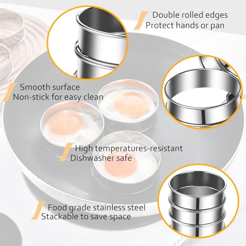 12packs Crumpet Rings 3.15 Inch English Muffin Rings Stainless Steel Double Rolled Nonstick Metal Round Tart Ring Molds for Cookies Cooking Pastry Baking (12 Count)