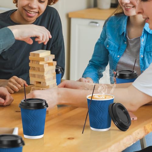90 Pack 8 oz Disposable Coffee Cups with Lids and Straws (90 Count)