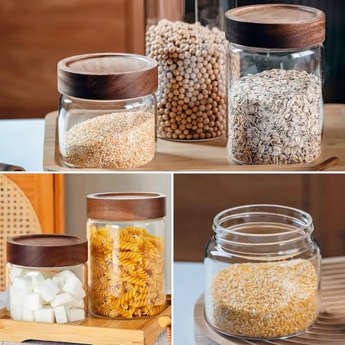 17 Fl oz 500 ml Glass Food Storage Jar with Airtight Screw on Wooden Lid