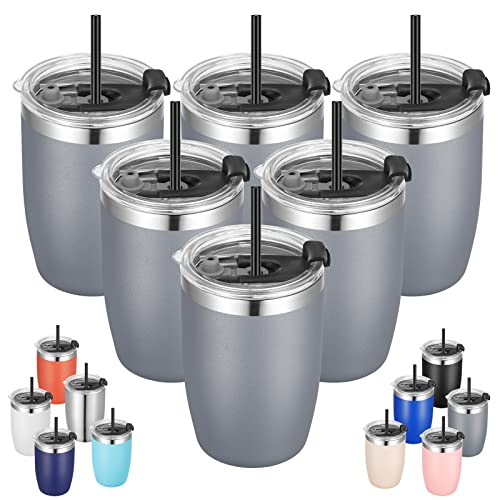 Stainless Steel 12 oz Tumblers bulk Vacuum Insulated Double Wall Travel Tumbler with Lid and Straw Reusable Tumbler (6 Count)