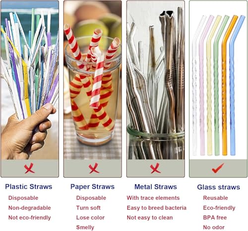 6 Pack Reusable Glass Straws Set (6 Count)