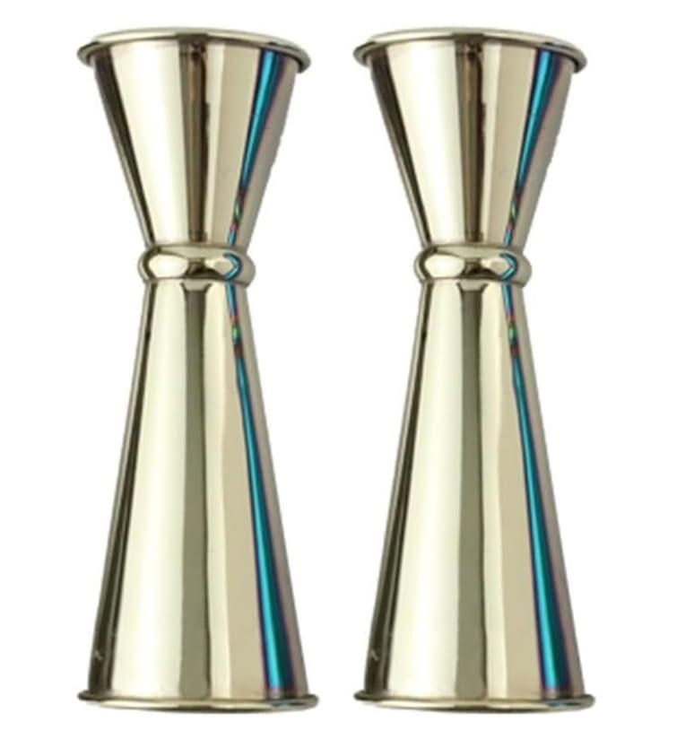 2-Piece Dual-Sided Bartending Jigger Set - 1oz & 2oz Measured Markings, 304 Stainless Steel, Food-Grade Cocktail Measuring Tool for Professional & Home Bars (Gold) (2 Count)