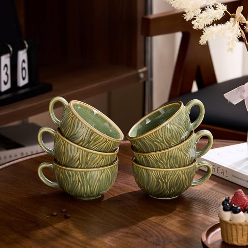 Set of 6 Vintage Design 12 oz Professional Barista Ceramic Latte Art Cappuccino Cups Set (6 Count)
