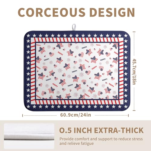 4th of July Dish Drying Mats for Kitchen Counter Patriotic Independence Day Kitchen Dishes Dryer Pad Stars Absorbent Dish Mat Microfiber Washable Foldable Reusable Large 18x24 in