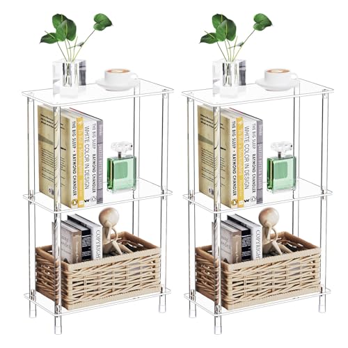 Clear Acrylic Narrow Side Table Set of 2 for Small Spaces (2 Count)