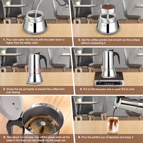 12 Cup Stovetop Espresso Maker Stainless Steel Moka Pot Stove Top Percolator Italian Coffee Makers Capable Mocha Greca Machine Cafe Classic Induction Cookers for Home and Camping 600ml 20oz (12 Count)