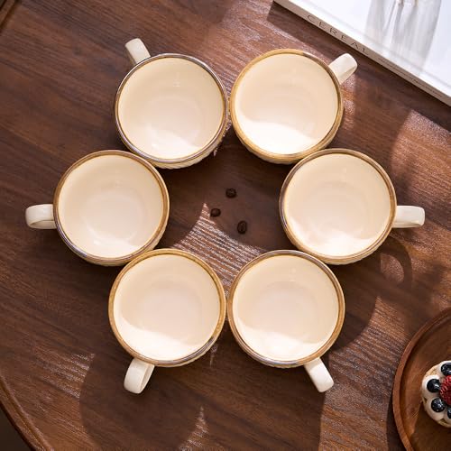 Set of 6 Vintage Design 12 oz Professional Barista Ceramic Latte Art Cappuccino Cups Set (6 Count)