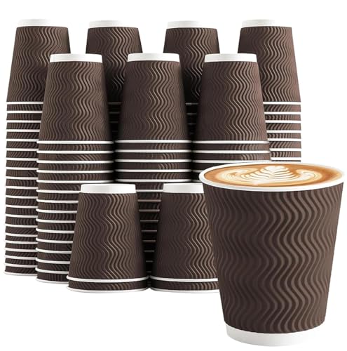 150 Pack 8 oz Disposable Paper Coffee Cups Insulated Brown (150 Count)