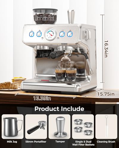 20 Bar Espresso Machine with Grinder & Milk Frother Steam Wand