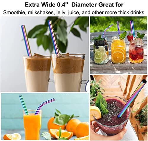 6 Pack 0.4" Wide Bore Reusable Stainless Steel Smoothie Straws (6 Count)