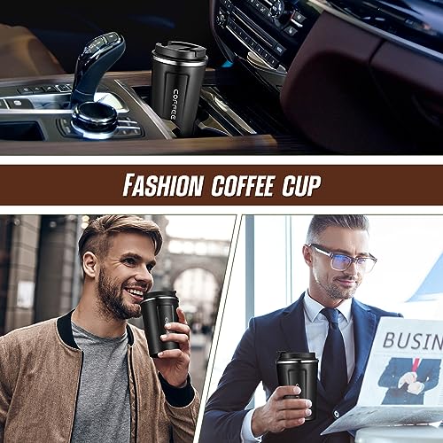 4 Pcs 13 oz Travel Coffee Mug Insulated Reusable Coffee Cups with Leakproof Lid Stainless Steel Portable Tumbler for Keep Hot or Ice Milk Tea
