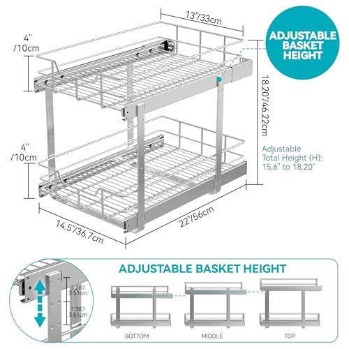 2 Tier Pull Out Cabinet Organizer 15" W X 22" D