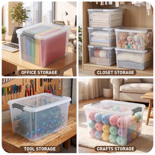 6 Packs 32 QT Plastic Storage Bins with Lids Large Stackable Storage Containers for Organizing Clear Storage Box for Garage (6 Count)