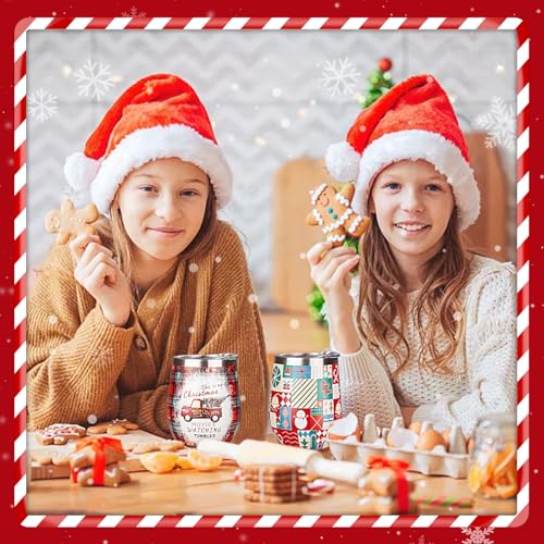 Christmas Wine Tumbler 12 oz Christmas Stainless Steel Wine Glass with Lid and Straw Stemless Double Wall Insulated Wine Cups Keeping Cold & Hot for Holiday Xmas Wedding Party Gifts