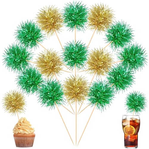 100 Pcs Foil Firework Cupcake Toppers Sparkle Tinsel Cake Toppers Cake Decoration Cocktail Fruit Toothpick for Christmas Birthday Wedding Graduation Party Decoration