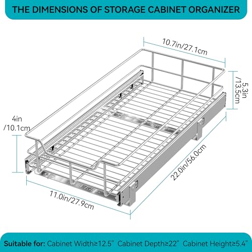Pull Out Cabinet Organizer 11" W X 22" D