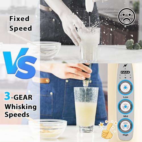 Milk Frother Wand Rechargeable Handheld Electric Whisk 3 Speed Adjustable