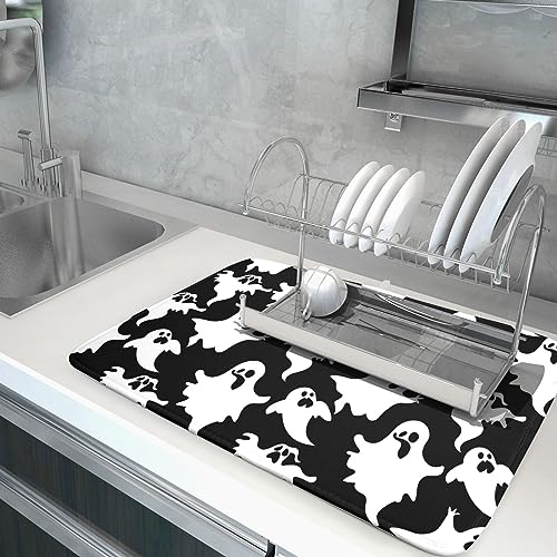 Halloween Bat Ghosts Dish Drying Mat for Kitchen Counter