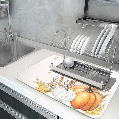 Fall Pumpkin Maple Dish Drying Mat for Kitchen Counter